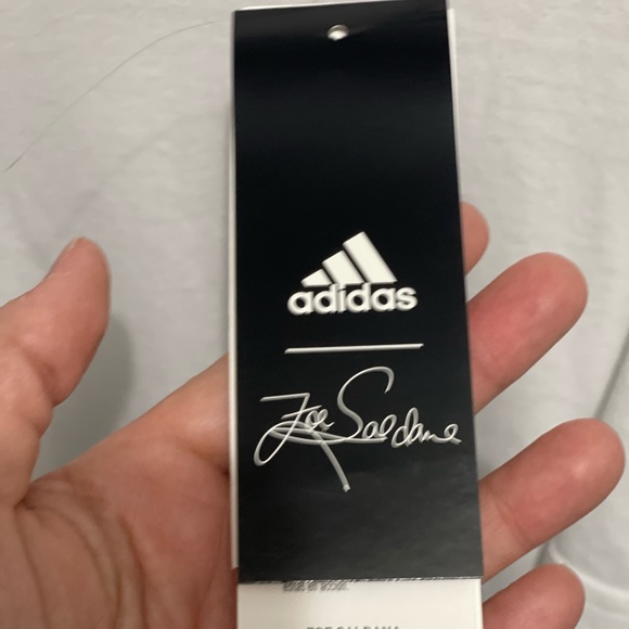 NWT Adidas White Primegreen Aeroready Logo Zoe Saldana T-Shirt Adult 1X - Picture 11 of 16